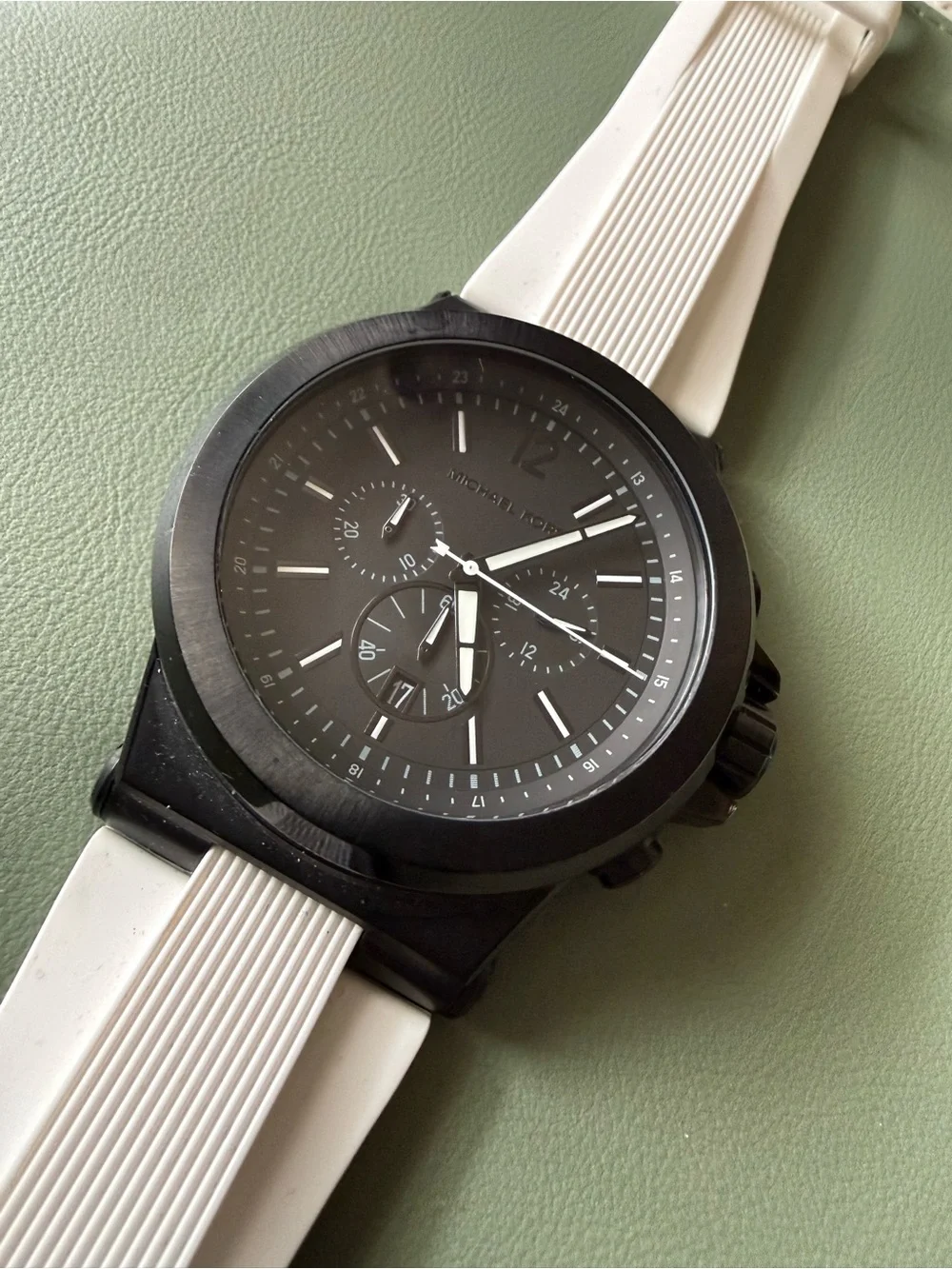 Michael Kors Black Dial Watch with White Silicone Strap